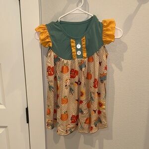 EUC Girls Boutique Ruffle Sleeve Lap Dress Fall Scarecrow Print Dress Size 7
